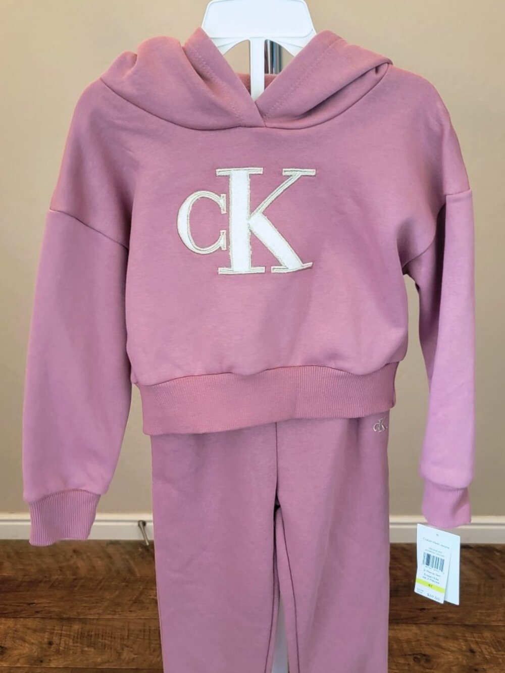Calvin Klein Girls' Fleece Monogram Hoodie and Joggers, 2-Piece Set Size 4T